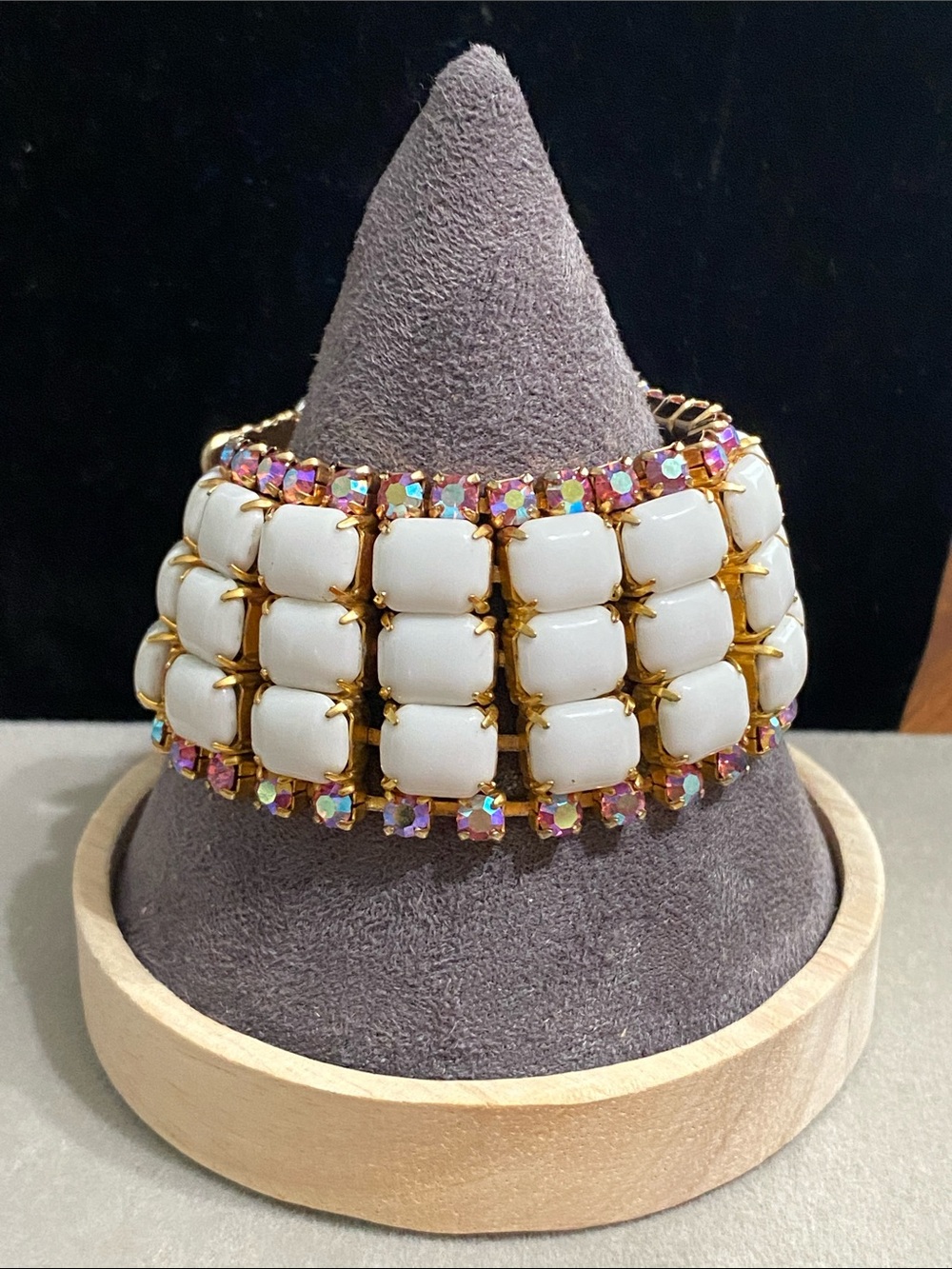 Milk Glass Bracelet with Aurora Crystal